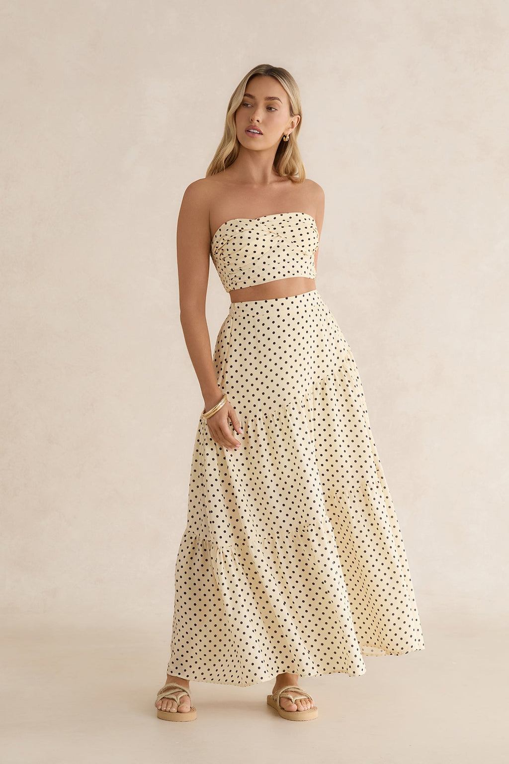 Shimmering Sands Polka Dot Maxi Skirt Yellow
