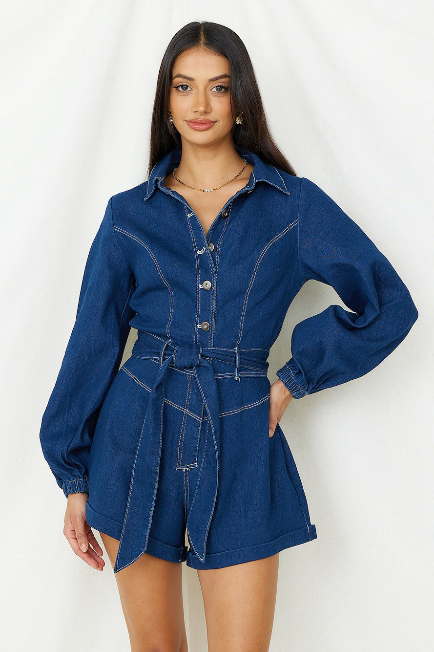 Tell It All Romper Denim
