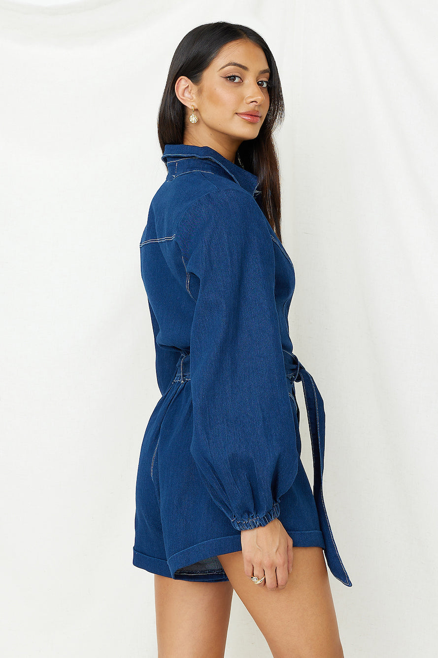 Tell It All Romper Denim