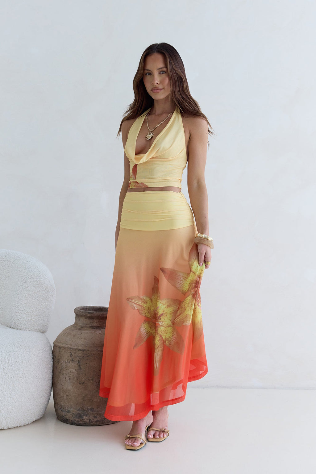Sunrise Stars Mesh Maxi Skirt Yellow