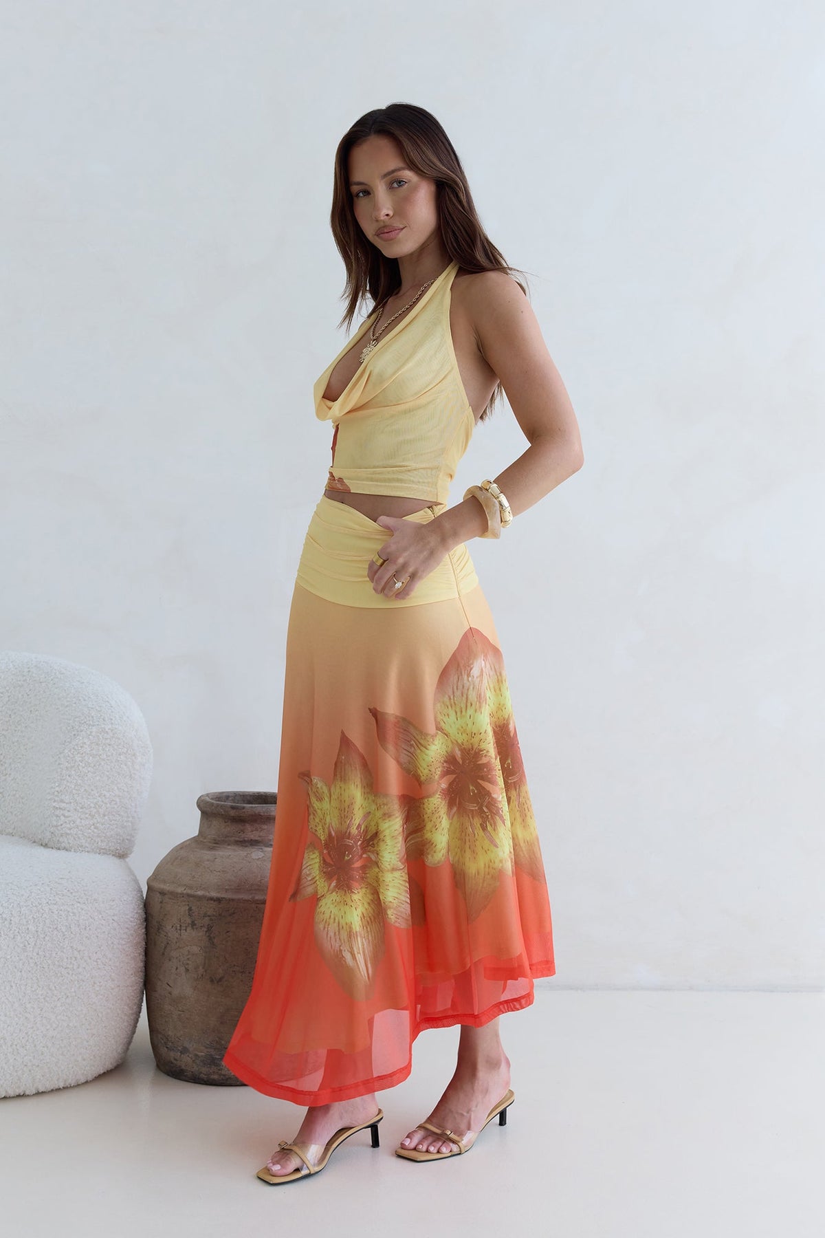 Sunrise Stars Mesh Maxi Skirt Yellow