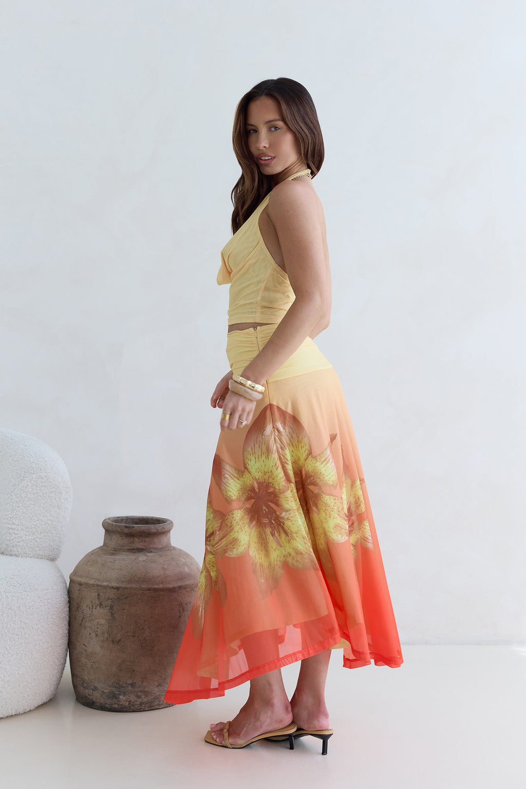 Sunrise Stars Mesh Maxi Skirt Yellow