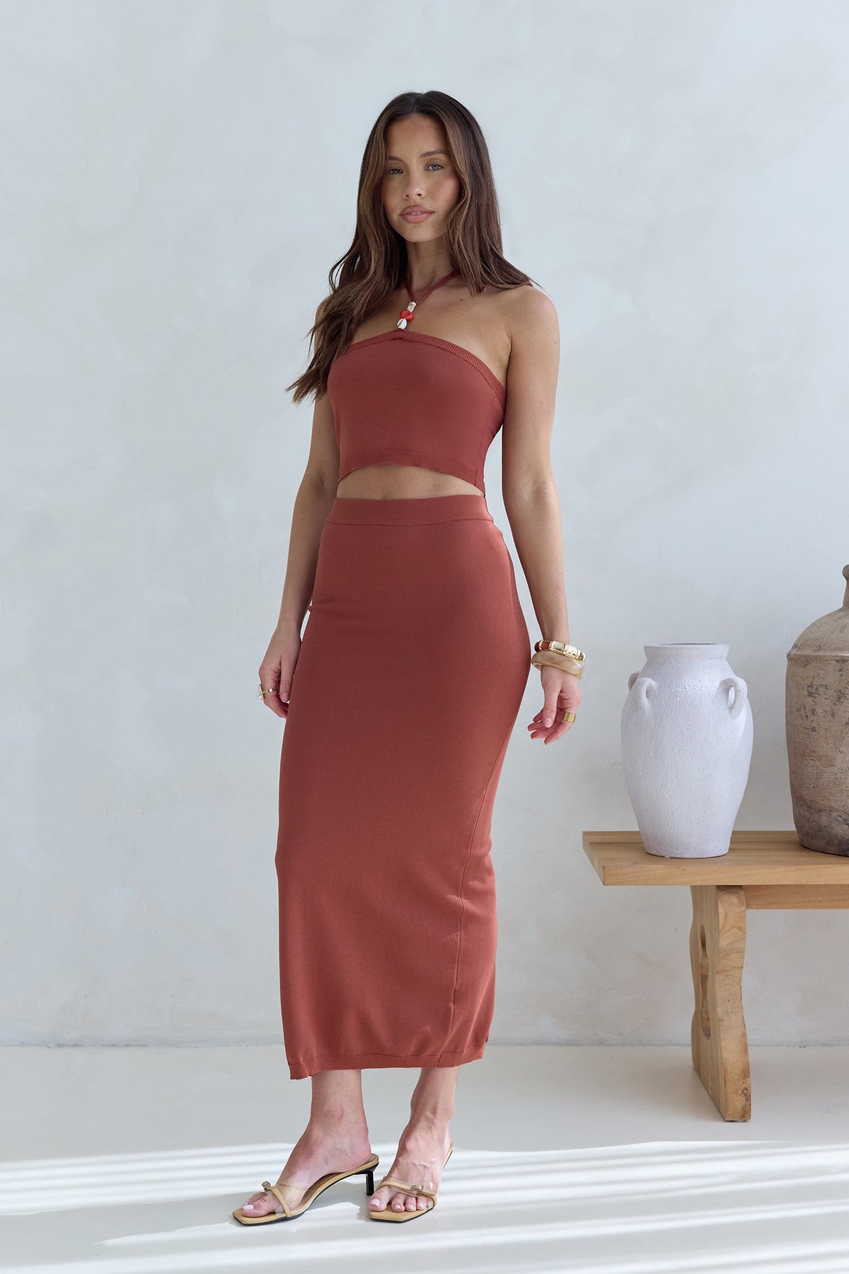 Secret Kisses Knit Maxi Skirt Clay
