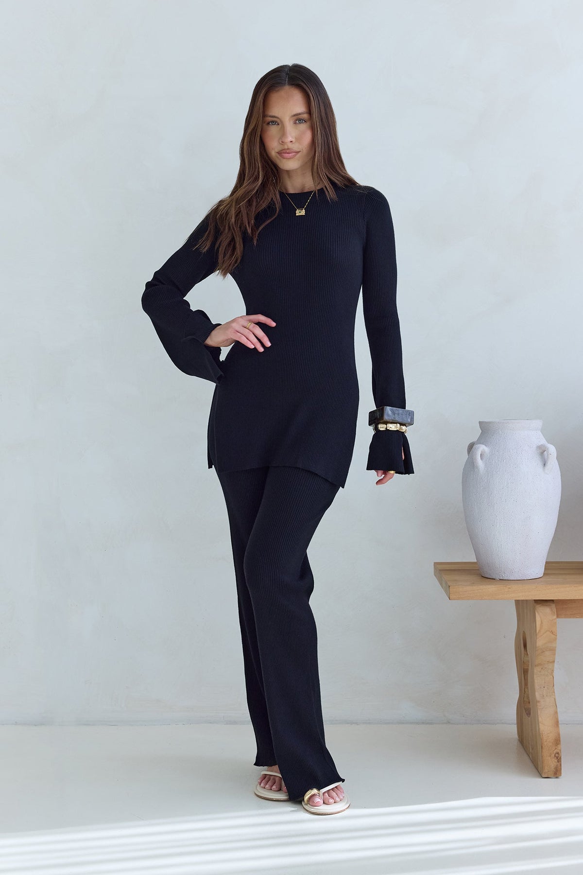 Cosy Holidays Ribbed Pants Black