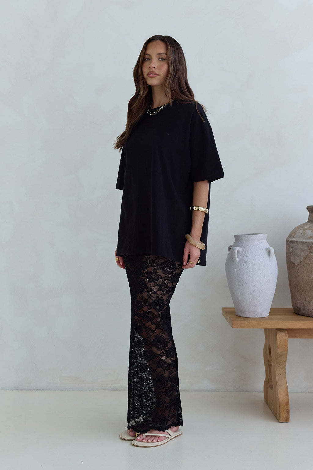 Date In Soho Sheer Lace Maxi Skirt Black