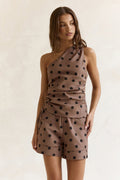 Seeking The Sun Polka Dot One Shoulder Top Brown