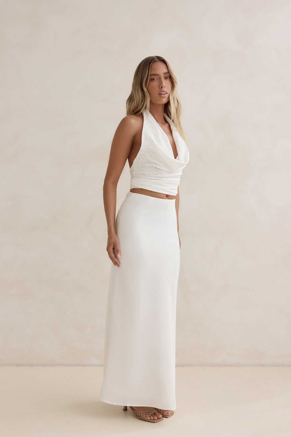 Sunset Drinks Linen Maxi Skirt White