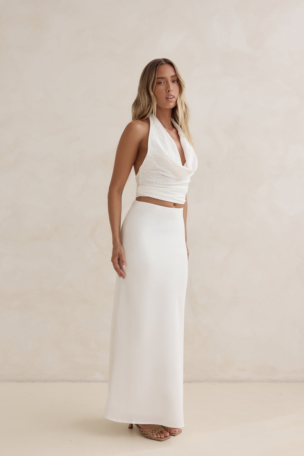 Sunset Drinks Linen Maxi Skirt White