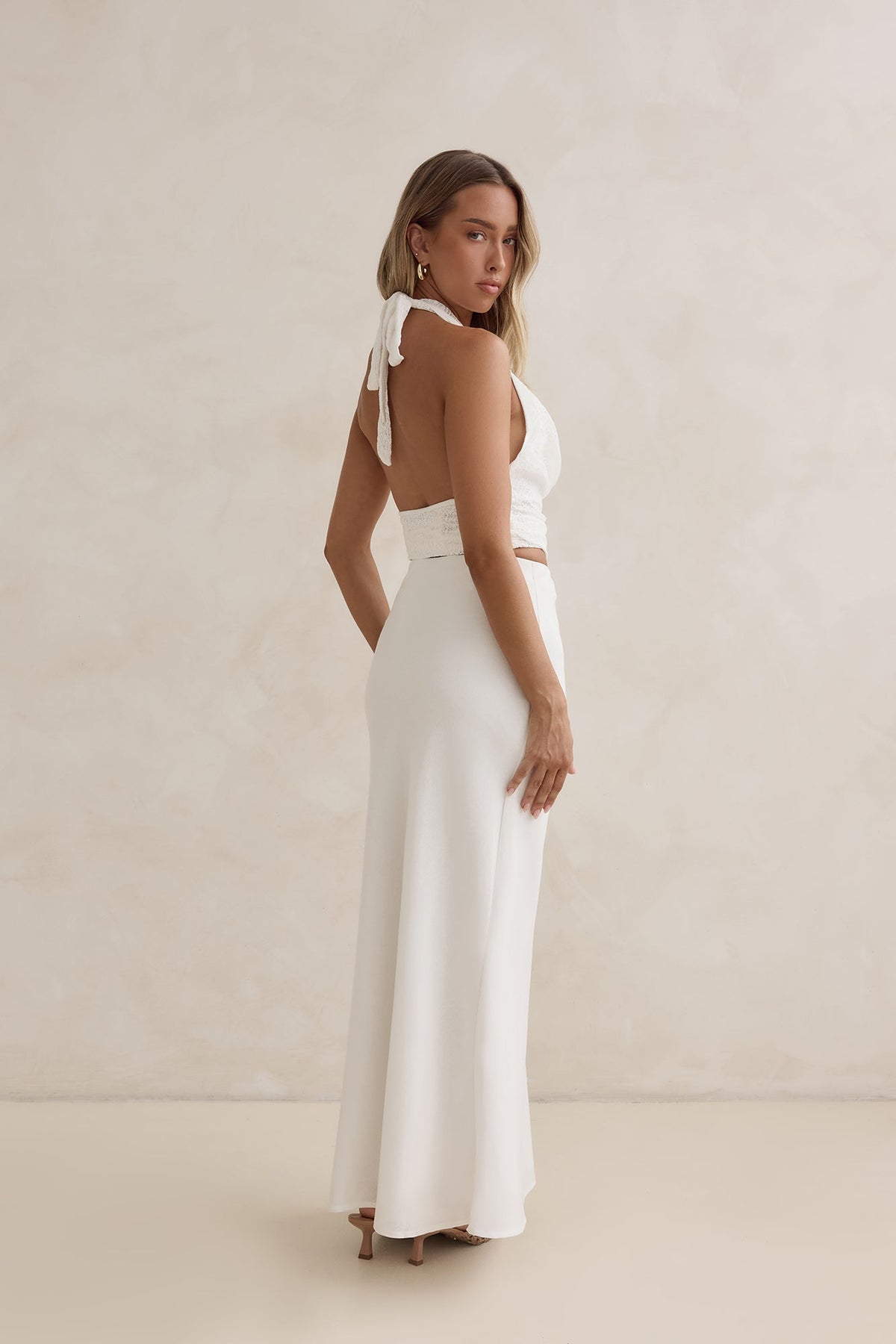 Sunset Drinks Linen Maxi Skirt White
