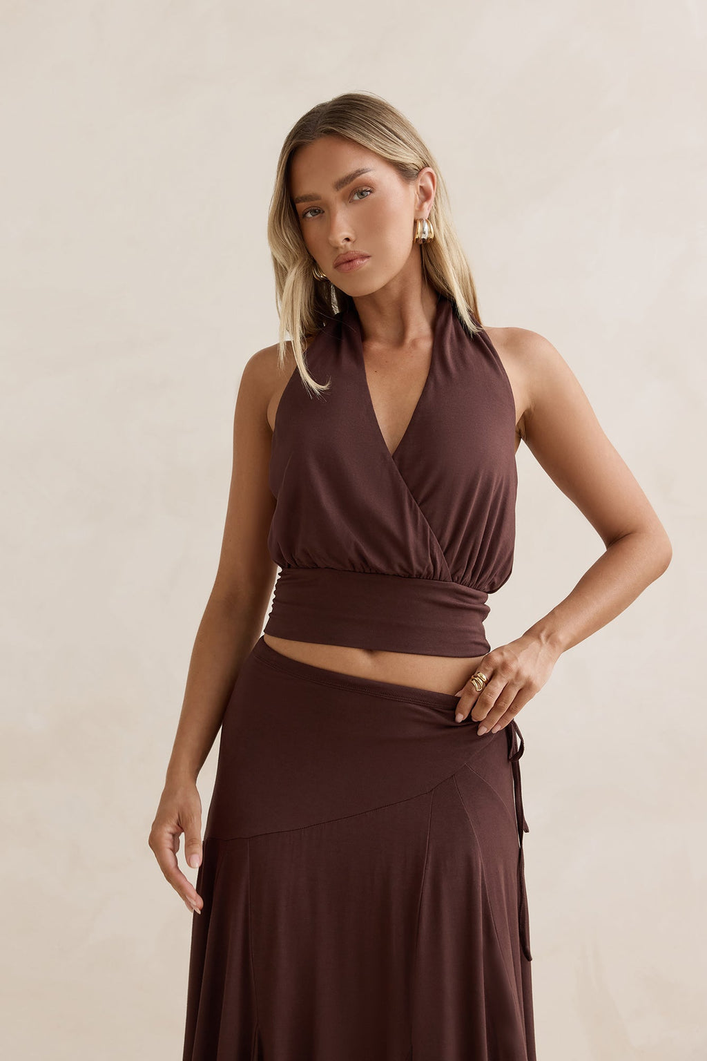 Dreamy Shores Halter Top Brown