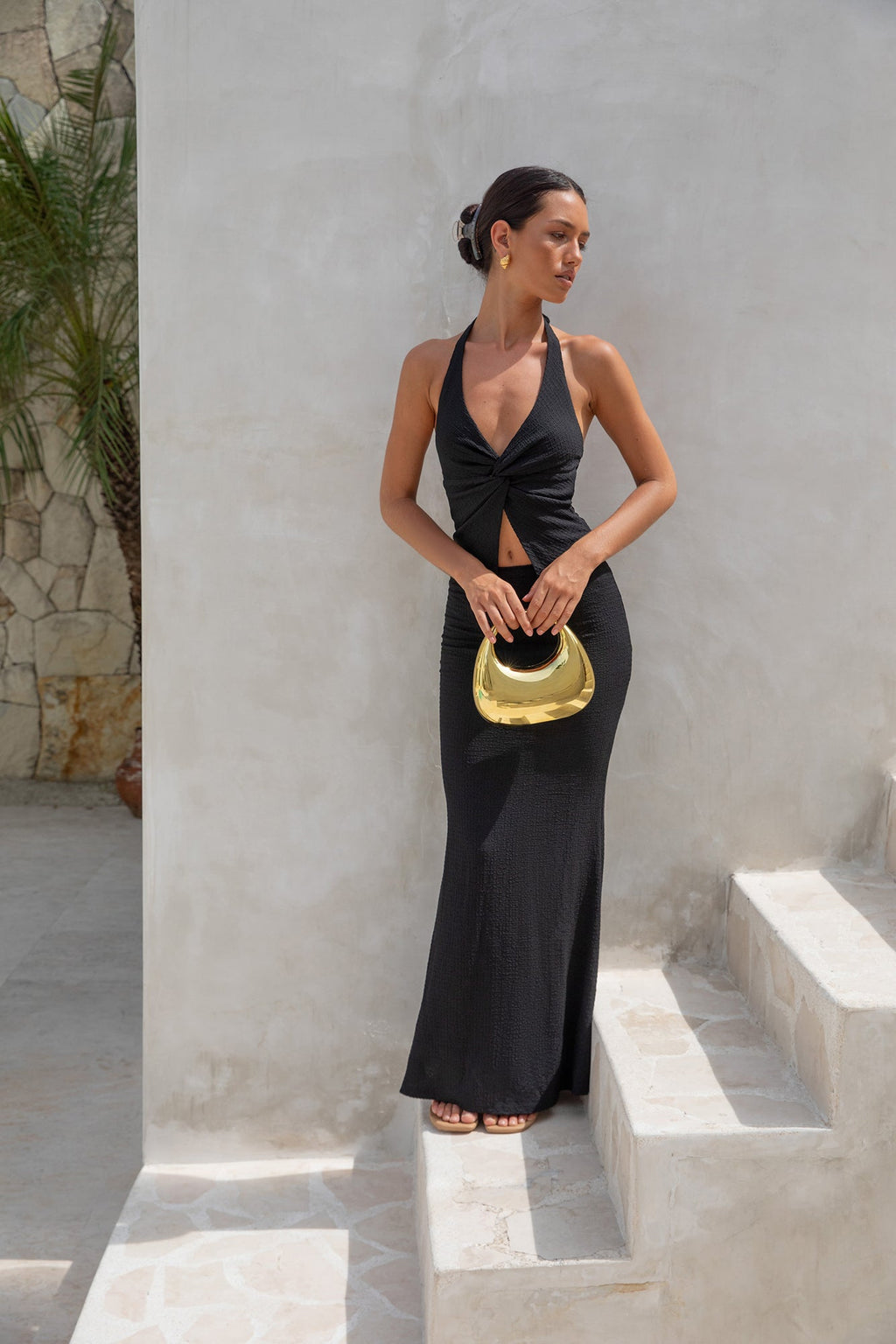 Palm Tree Paradise Halter Top Black