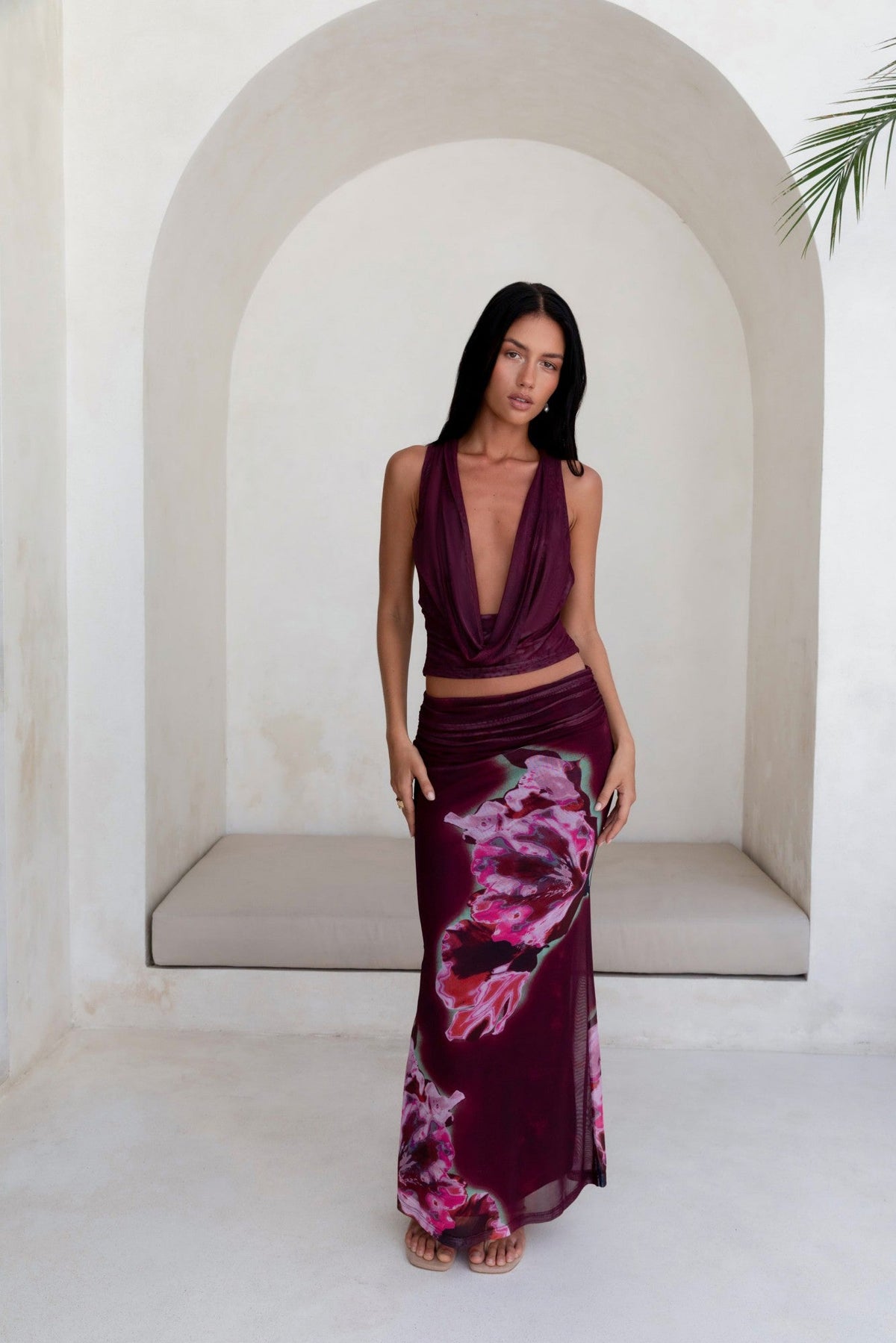 Bloom At Dawn Mesh Maxi Skirt Plum