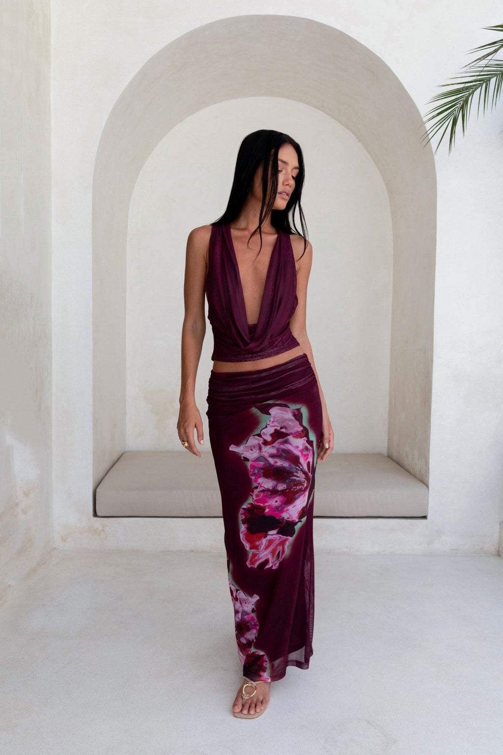 Bloom At Dawn Mesh Top Plum