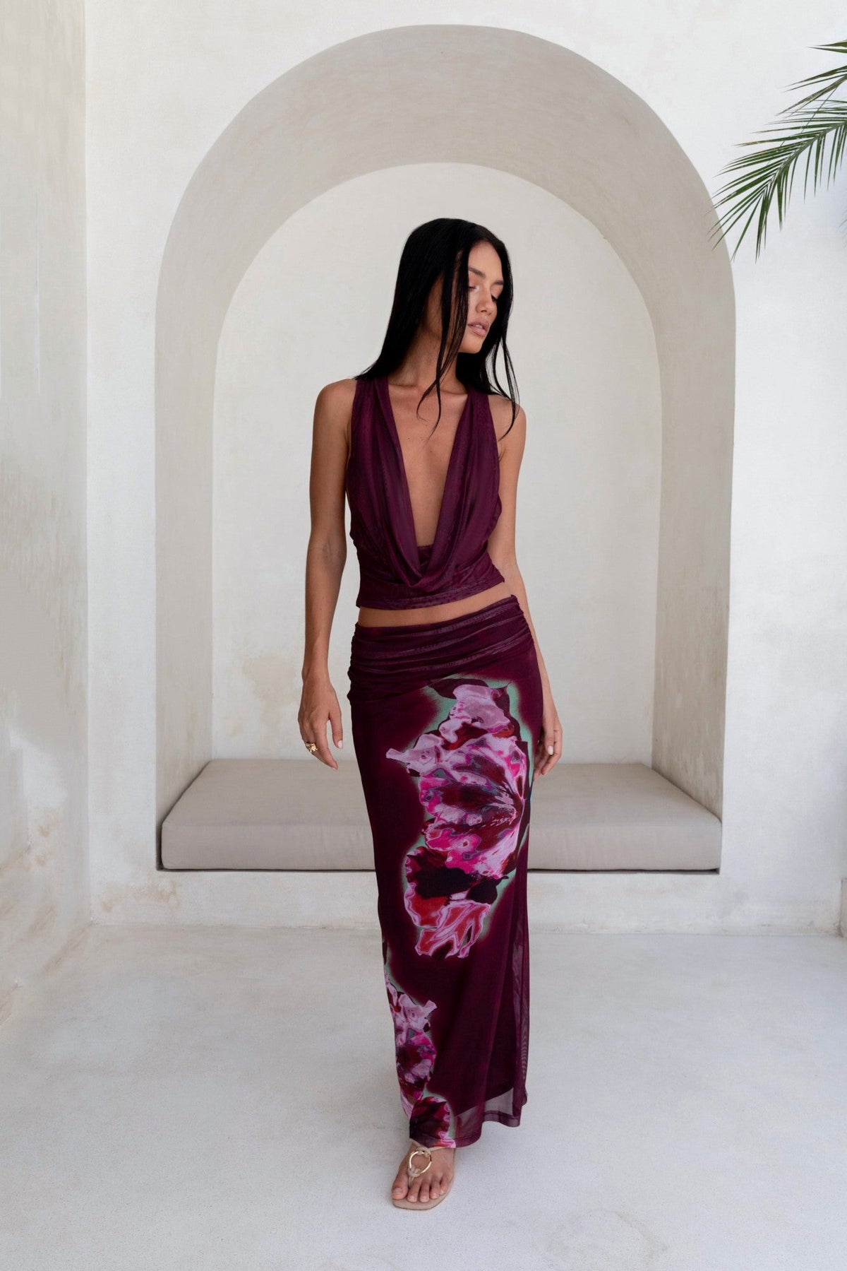 Bloom At Dawn Mesh Top Plum