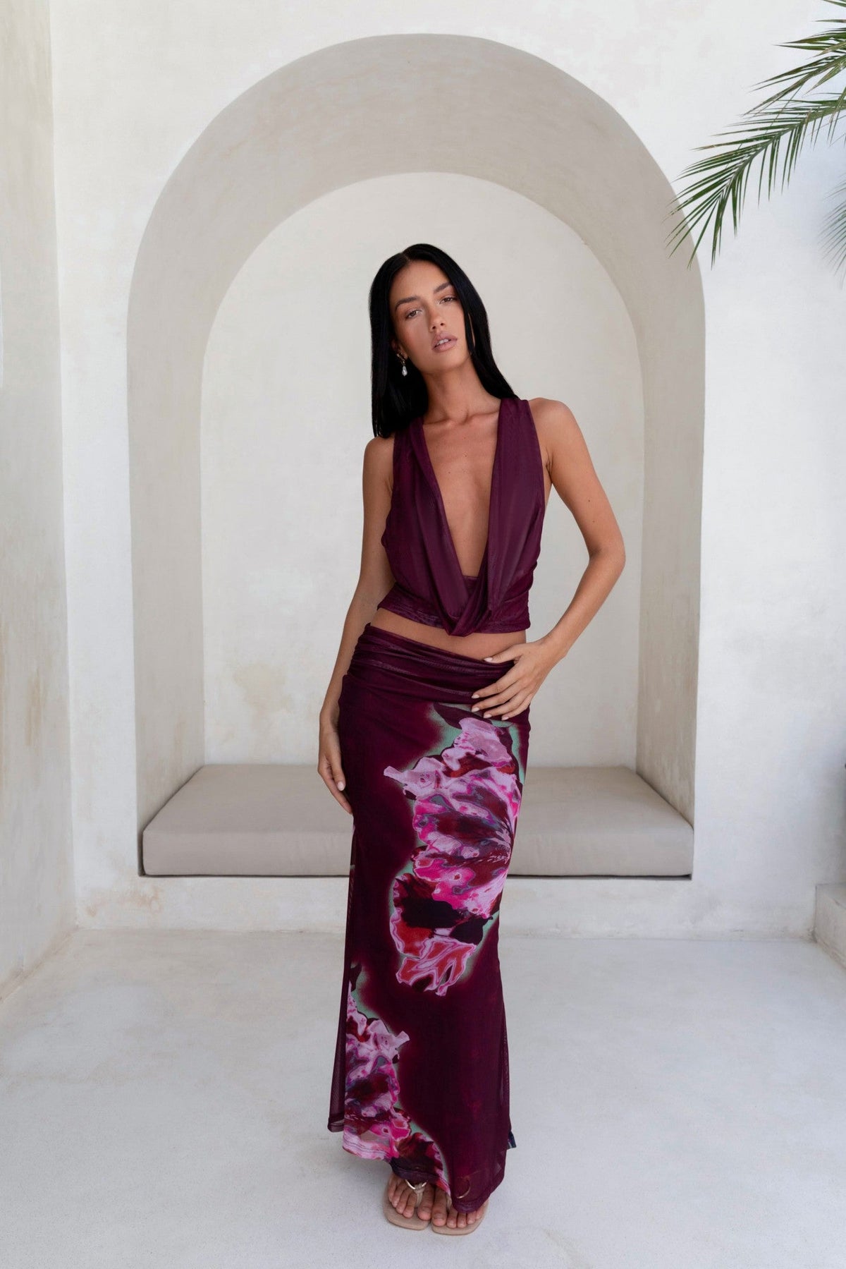Bloom At Dawn Mesh Top Plum