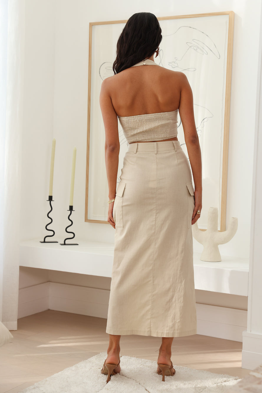 Hoping For Something Midi Skirt Beige