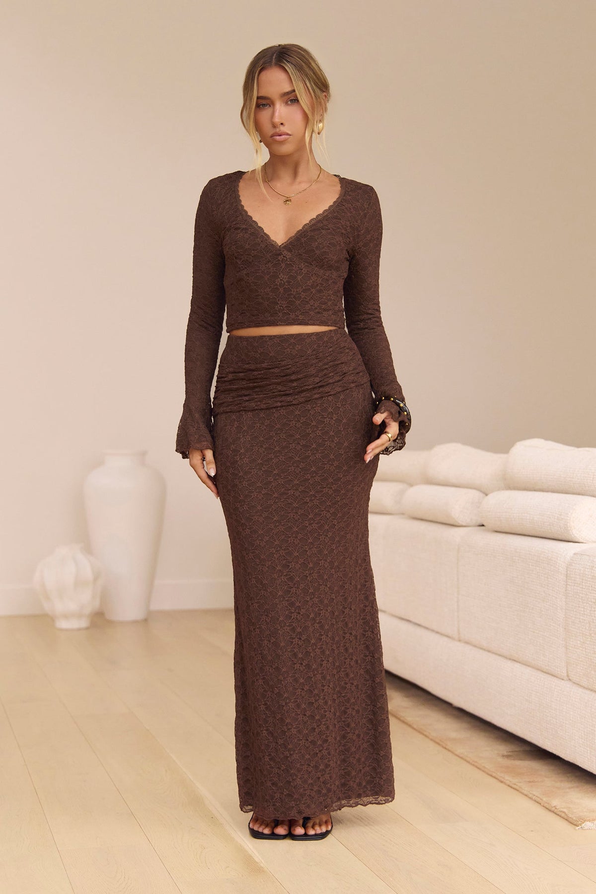 Claire Lace Maxi Skirt Brown