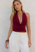 BASE Contour In Her Element Halter Cowl Top Wine